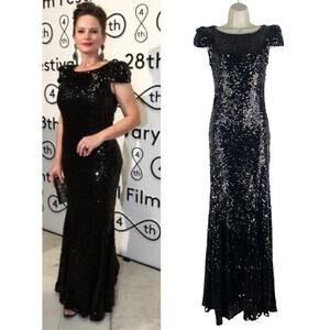 Rachel Gilbert Simone Sequin Embellished Evening Gown Black Size 0